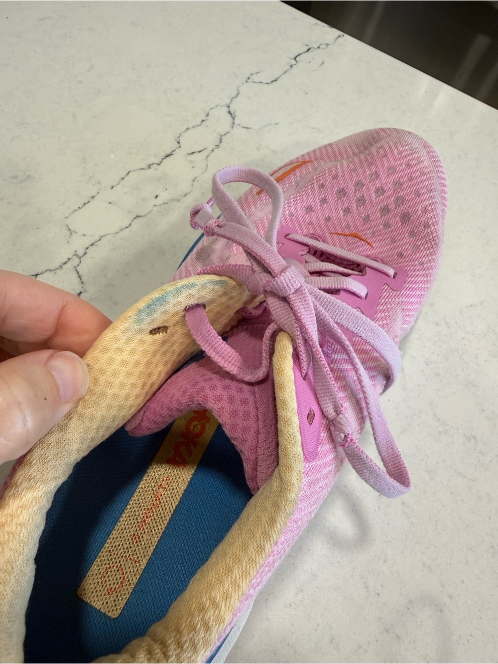 HOKA ONE Clifton 9 Women’s Mesh Lace-Up Running Sneakers Pink Blue - Picture 6 of 8